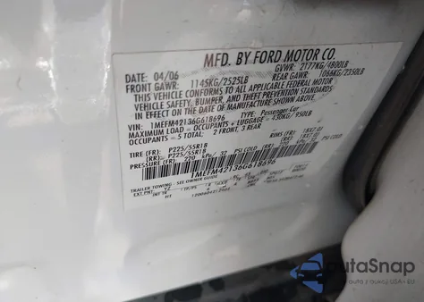 2006 Mercury Montego Premier z USA, uszkodzony, nr VIN 1MEFM42136G618696